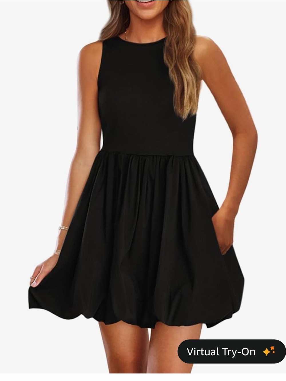 Pretty Garden Black Sleeveless Fit-and-Flare bubble hem mini Dress